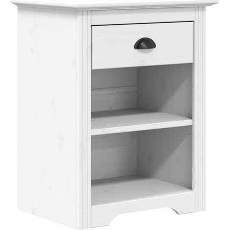 Comodino con 1 cassetto e 2 scomparti aperti 53 x 38,5 x 67 cm legno di pino e MDF bianco DEC033527