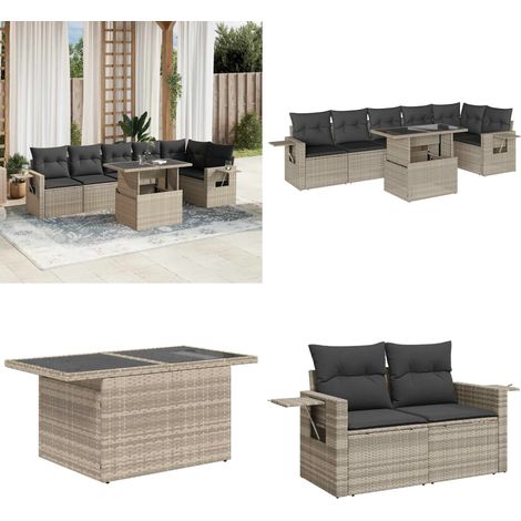 vidaXL Salon de jardin avec coussins 7 pcs gris clair résine tressée (1/5)