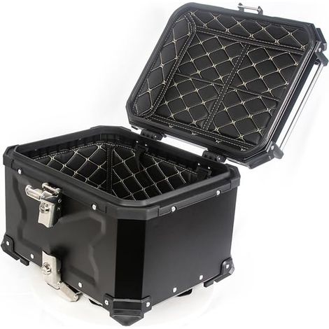 Top case moto 45L en aluminium - Étanche - Serrure antivol + plaque de base - Rangement casque - Valise arrière touring scooter - Couleur : Embossed black (1/5)