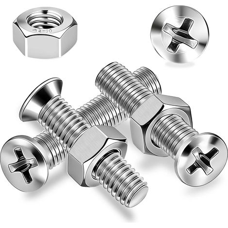 M4x10 mm Vis à Tête Fraisée en Acier Inoxydable, 60 Pièces Vis à Tête Plate avec Écrous Visserie Boulon Phillips Filetage Complet pour Réparation de Chaise (1/5)