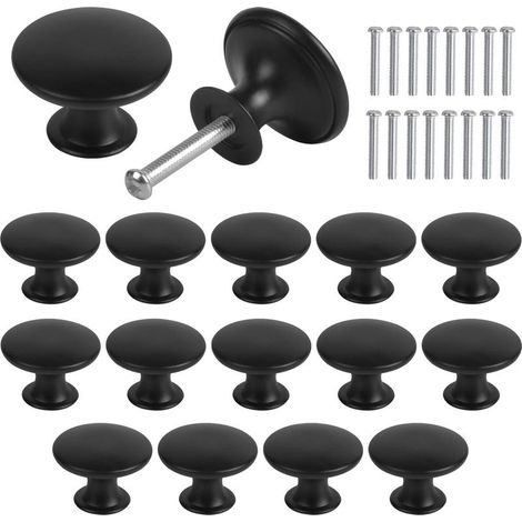 Lot de 18 Boutons de Placard, Boutons d'Armoire, Boutons de Porte Rond Boutons de Tiroir Poignées, Bouton de Meuble Vintage, Poignées de Meuble, pour Placard, Armoire Cuisine, Tables Chevet, Noir (1/5)