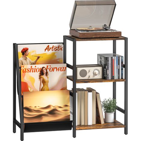 3-Tier Record Player Stand, End Table for Living Room, Bedroom - Rustic Brown (1/5)