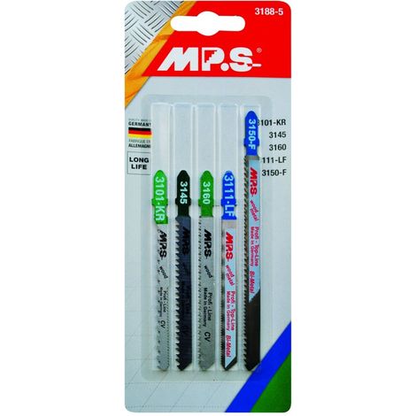 Juego de sierras calar MPS 3188, 5 uds, compatible con herramientas estándar.