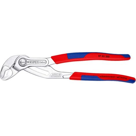KNIPEX 87 05 250 Cobra® Pinza regolabile di nuova generazione per tubi e dadi rivestiti in materiale bicomponente, forma affusolata cromata 250 mm