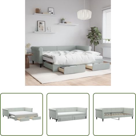 vidaXL Sofa-Bett - Tagesbett Ausziehbar mit Schubladen Hellgrau 90x190 cm Samt (1/5)