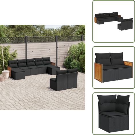 9-tlg. Garten-Sofagarnitur mit Kissen Schwarz Poly Rattan - Gartensorte - Gartenmöbelset - Lounge Möbel - Rattan Gartenmöbel - Gartenlounge (1/5)