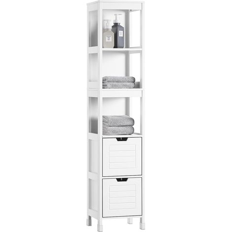 SoBuy Mobile Bagno Salvaspazio Colonna Armadietto Verticale Slim con Ripiani Regolabili per Bagno Lavanderia Cucina Design Moderno Bianco Anti-Umidità 30x30x144cm FRG126-W