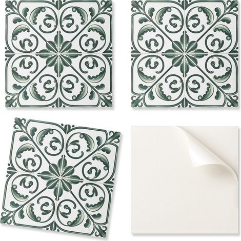 Juego de baldosas de vinilo autoadhesivas con estampado floral y adornos, 20x20x20 cm