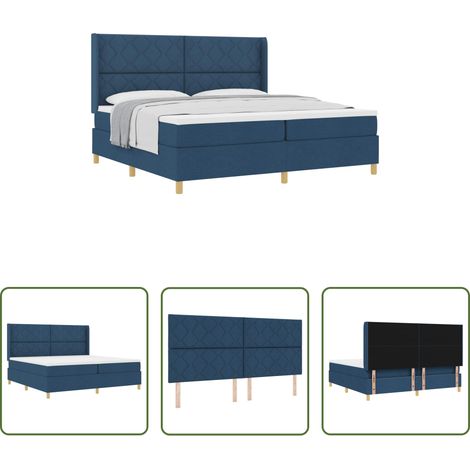 Matelas ferme -  Lit à ressorts avec matelas Bleu 200 x 200 cm tissu (1/5)