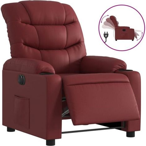 Fauteuil inclinable électrique, similicuir bordeaux (1/5)