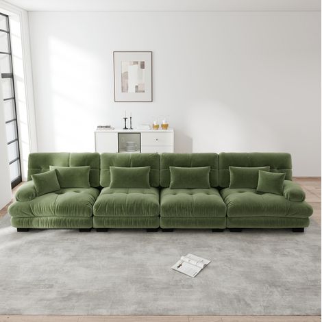 Modulares Ecksofa 4-Sitzer aus grüner Chenille mit tiefem Sitz (1/5)