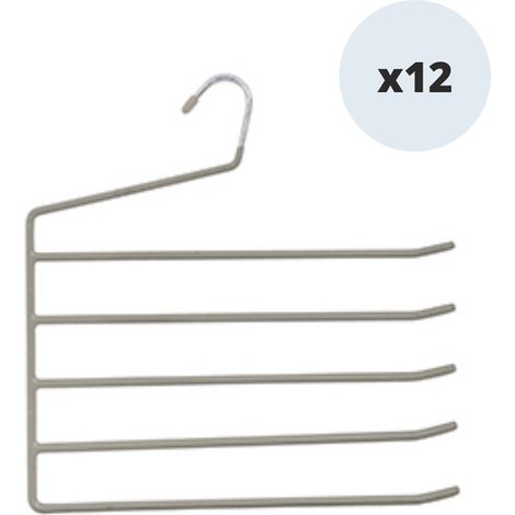 Juego de 12 perchas de acero plastificado antideslizantes para pantalones de 5 barras MSV