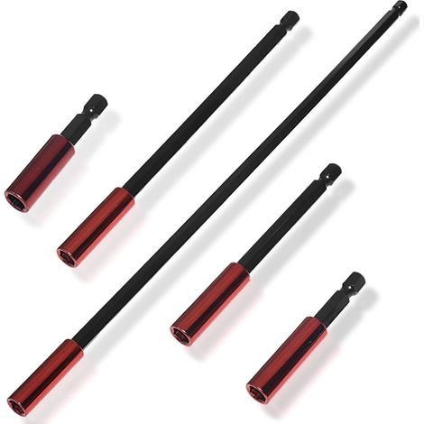 Juego de 5 extensiones magnéticas para puntas hexagonales, portapuntas hexagonales de 1/4 de pulgada, 60/100/150/200/300 mm, extensión magnética compatible con taladros y destornilladores, cambio rápi (1/5)