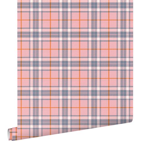 papier peint à carreaux bleu et rose  - ESTAhome