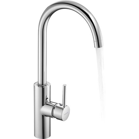 VEVOR Grifo de Lavabo sin Contacto para Baño, Grifo Automático Manual con Sensor para Lavabo e Inodoro, Cuello de Cisne, Cromado Plateado, Resistente a la Corrosión, 104 x 52 x 395 mm, 7,6 L/min (1/5)