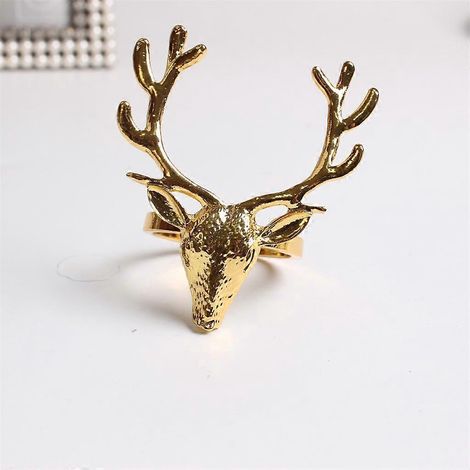 Lot de 6 ronds de serviette dorés en forme de tête de cerf, avec boucle. (1/4)