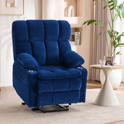 Fauteuil TV électrique à deux moteurs avec aide au lever pour salon, fauteuil de lecture inclinable style relax, sofa individuel multifonction bleu (1/5)