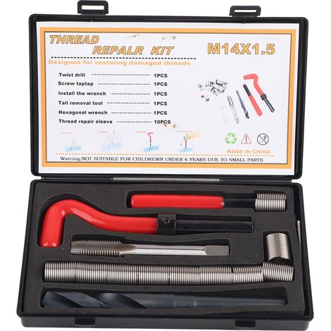 Rosvola Kit de Réparation de Filetage 11 pièces M16x1.5 Clé de Forage Torsadée en Acier Inoxydable Insert Fileté pour Voiture