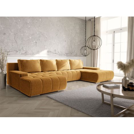 Wohnlandschaft Sofa mit Schlaffunktion VOGAR Stoff Poso Honiggelb (1/4)