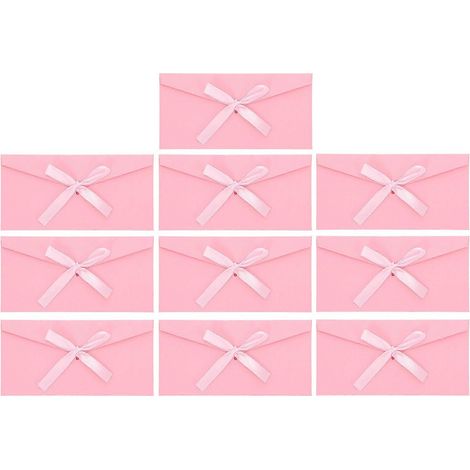 Lot de 10 enveloppes d'invitation en papier kraft avec nœud papillon-22X11X1CM-Pink