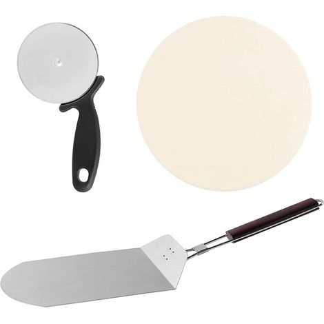 Set per Pizza con Pietra Refrattaria Pala Pieghevole Manico Legno e Tagliapizza (1/5)