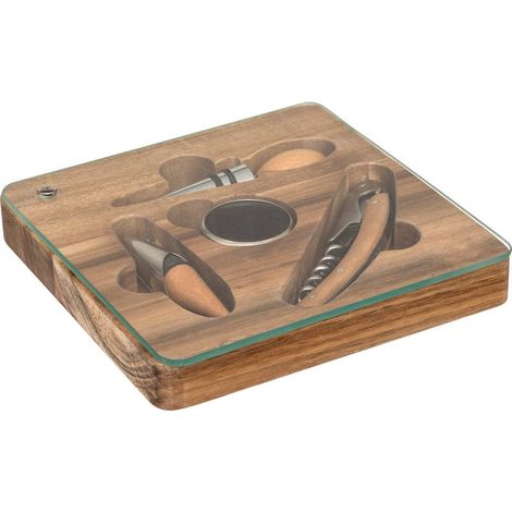 Coffret sommelier Jules 4 porte(s) marron L16xp2,5xH16cm - Atmosphera créateur d'intérieur (1/5)