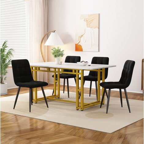 MEUBLIV Ensemble table à manger 120x70 cm avec 4 chaises en velours noir et structure dorée (1/5)