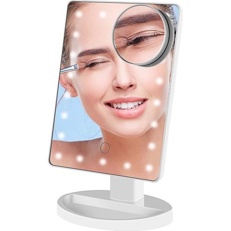 espejo, aumento de 10x, 22 LED, pantalla táctil, alimentación por USB y pilas, maquillaje y afeitado. (1/5)