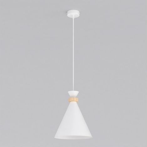 Lampada a sospensione Zero in acciaio bianco e legno