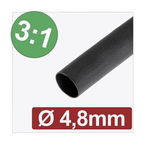 QUADRIOS 24CA285 GAINE THERMORÉTRACTABLE AVEC COLLE NOIR 4.80 MM 1.60 MM TAUX DE RETREINT:3:1 MARCHANDISE VENDUE AU MÈTRE