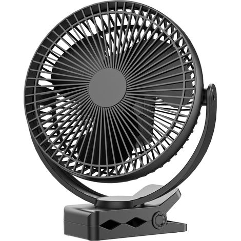 Ventilateur portable à clipser, rechargeable, petit ventilateur de bureau de 20,3 cm – Ventilateur de bureau alimenté par batterie 10 000 mAh avec 4 vitesses, rotation à 360 °, convient pour