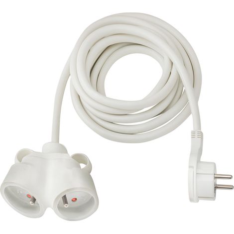 Rallonge électrique prolongateur avec fiche plate et prise double - IP20 BLANC - 5m - H05VV-F 3G1,5 (1/3)