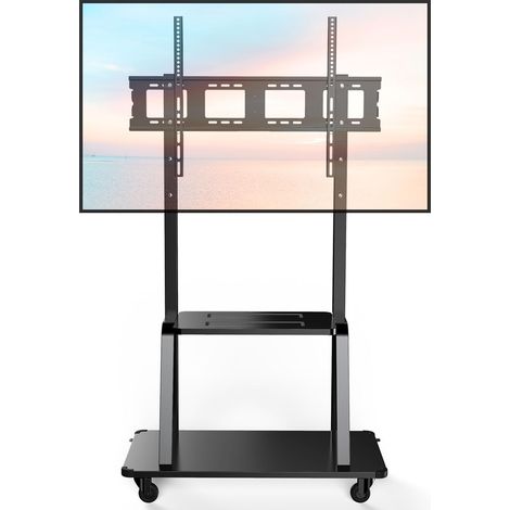 Support TV sur roulettes pour téléviseur de 32 à 120 pouces avec tablette, support TV réglable en hauteur, pied mobile avec roulettes, chariot TV universel jusqu'à 120 kg, VESA max. 900 x 600 (1/5)