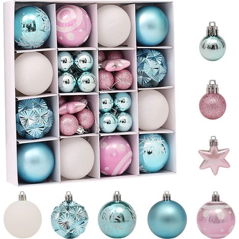 Lot de 42 petites boules de Noël en plastique incassable à suspendre pour sapin de Noël, fêtes, mariage (bleu blanc) (1/5)