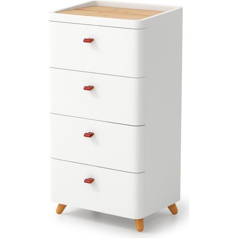 4-Drawer Dresser Vertical Storage Tower with Removable Organizer Tray & Solid Wood Legs (1/5)