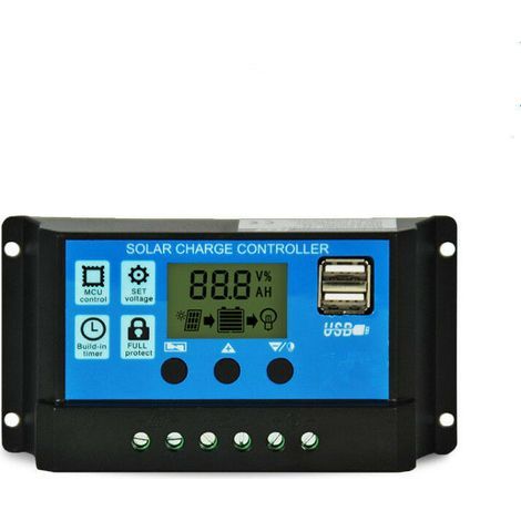 Smart Solar Panel Charge Controller, PWM Solar Panel Charge Controller, 12V/24V, 30A, LCD Screen, Dual USB Ports (1/4)
