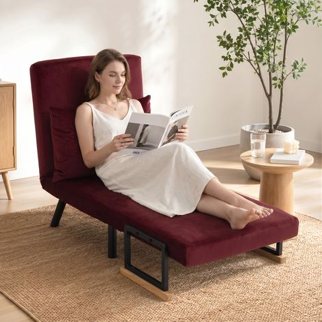 Poltrona Letto Imbottita 3 in 1 con Schienale Reclinabile in 5 Posizioni e Cuscino, 63x73x81 cm, Rosso Vino (1/5)