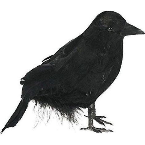 Corbeau d'Halloween réaliste, oiseau artificiel à plumes, pour décoration de fête (1/4)