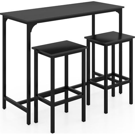 Set da pranzo 3 pezzi con tavolo industriale alto 120 cm, 2 sgabelli da bar e sedie per spazi piccoli Nero (1/3)