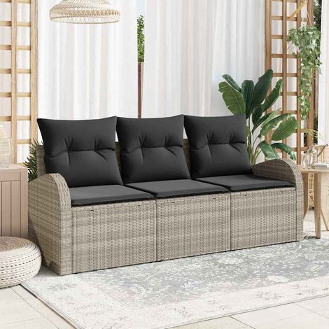 Garten-Sofa-Set mit Speicher 3 pcs Hellgrau Poly Rattan