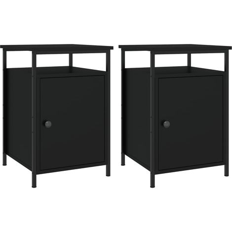 Set 2 comodini con vano con anta 40 x 42 x 60 cm in legno lamellare nero e ferro DEC035592