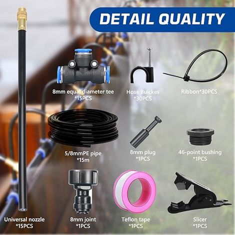 Garden Irrigation System, Irrigation System Kit with Adjustable Nozzles, Garden Watering, Adjustable Drip Sprinkler for Garden, Yard, Lawn, Greenhouse (1/4)