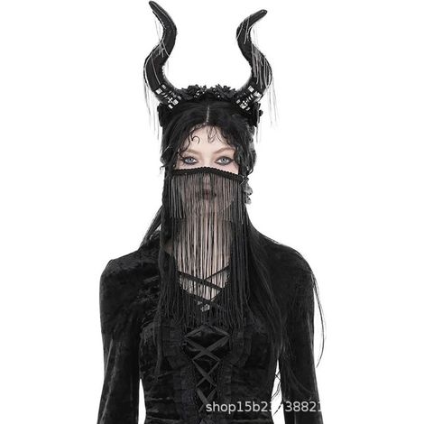 Gothic Lolita Teufelshorn-Stirnband, Lolita-Haarschmuck, dunkle Blume, Heavy Industry Kopfschmuck für Halloween und Weihnachten (1/5)