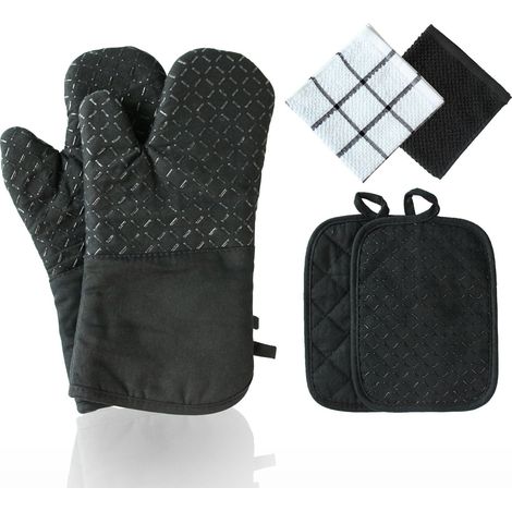 Ofenhandschuhe, Topflappen, Ofenhandschuhe, Kochhandschuhe, Küchenhandschuhe - Fäustlinge 4er Set Hitzebeständig (1/4)