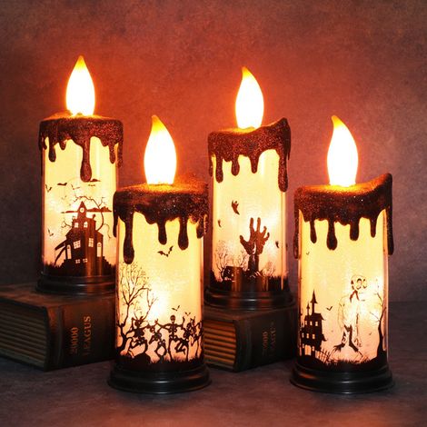 Bougie Led - Bougie Électrique Sans Fil avec Effet Flamme Vacillante - Décor Festif Halloween - Fantôme Main Squelette Château - 23 x 9 x 9 cm - 3 Piles AAA Requises (1/5)