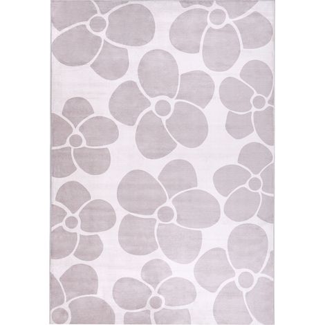Area Rug Beige Fabric 140 x 200 cm Flower Pattern Living Room Bedroom Anti-Slip Bottom for Underfloor Heating AKYAKA
