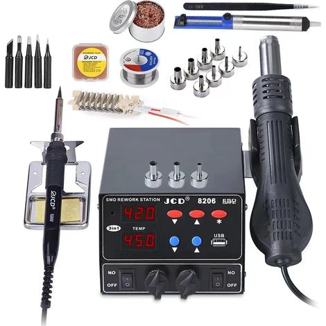 Station de soudage SMD 800 W 3 en 1 (norme européenne 220 V) : pistolet à air chaud, fer à souder, station de soudage pour retouche BGA (1/5)