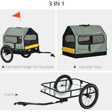 Remorque vélo pour chien jusqu'à 10 kg, vert et noir, avec 1 fanion, pour animaux de compagnie (1/4)