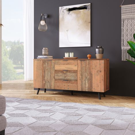Meuble TV buffet 140 cm vintage marron trois tiroirs étagères réglables,pour salon salle à manger chambre rangement. (1/5)