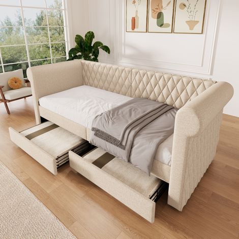 letto contenitore 90x200 con 2 cassetti beige OKMYHOME (1/5)
